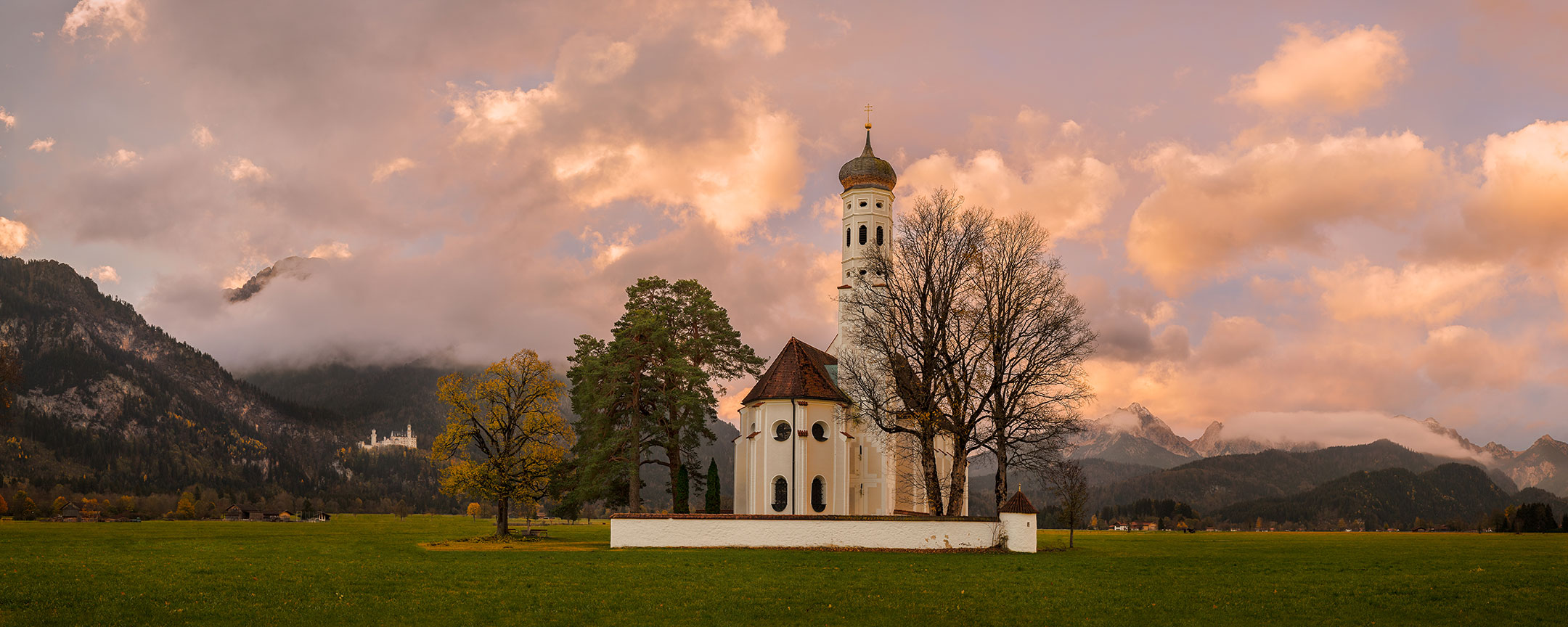 A cloudy sunrise at Eglise St Coloman, Schwangau, Germany