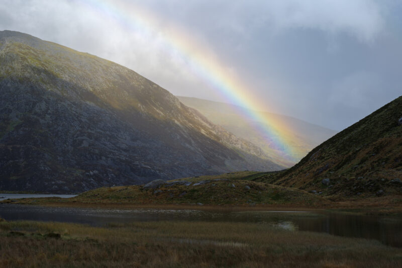 A rainbow appears in Snowdonia, Wales