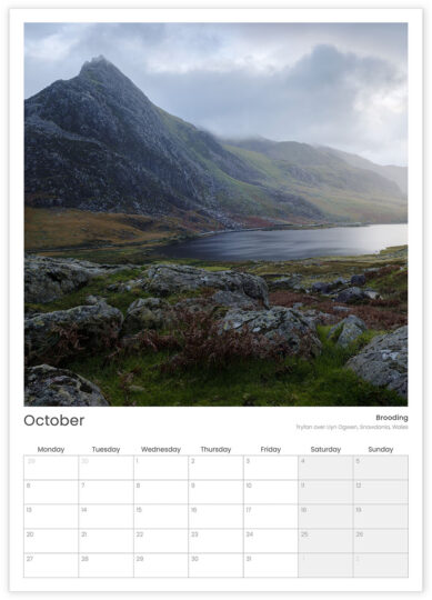 2025 Calendar October: Tryfan, Ogwen Valley, Snowdonia, Wales